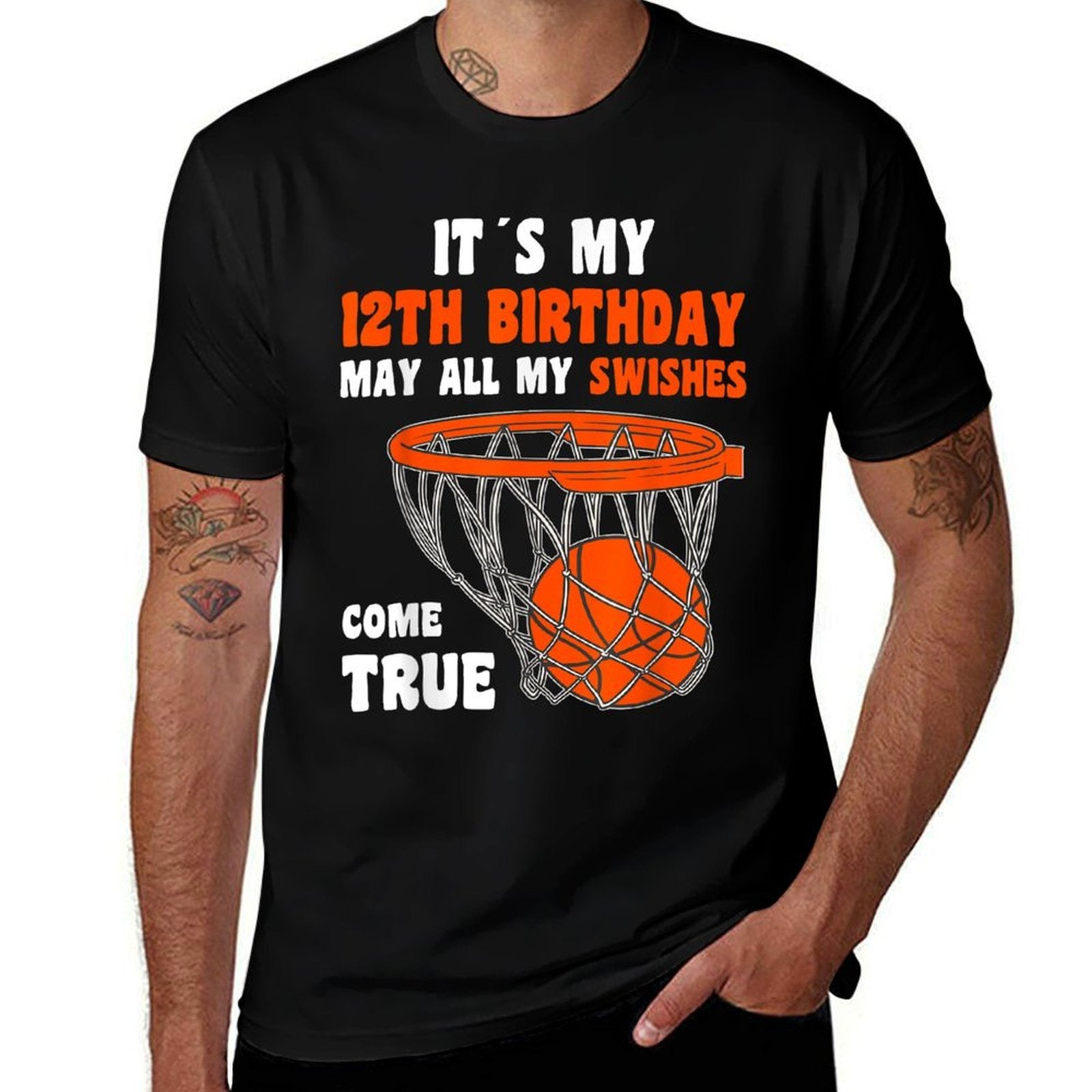 12 Year Old Happy 12th Birthday Basketball 12th Birthday Wrinkle-resistant T-Shirt