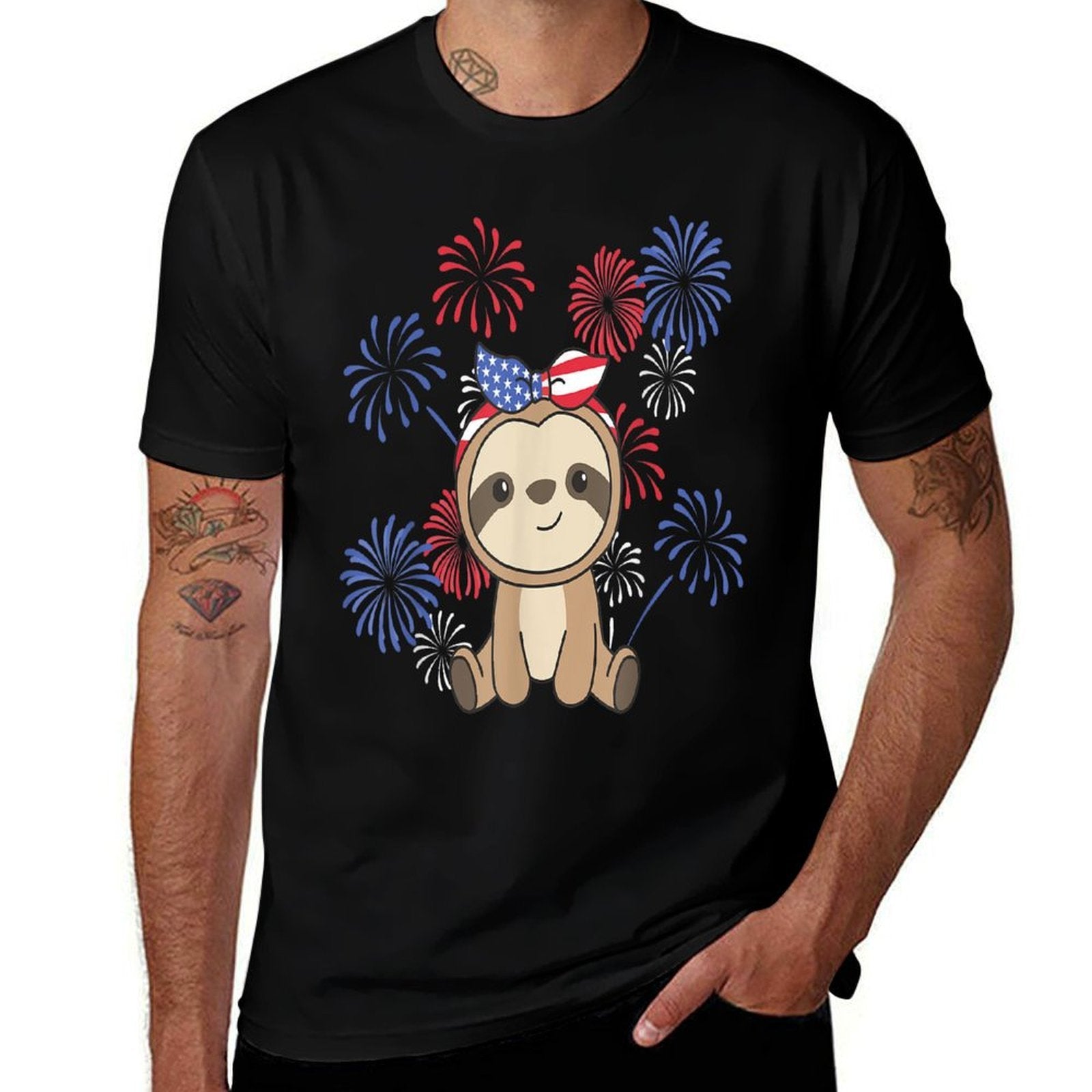 4th Of July American Sloth Kids Usa Fireworks Sloth High-quality Stitching T-Shirt