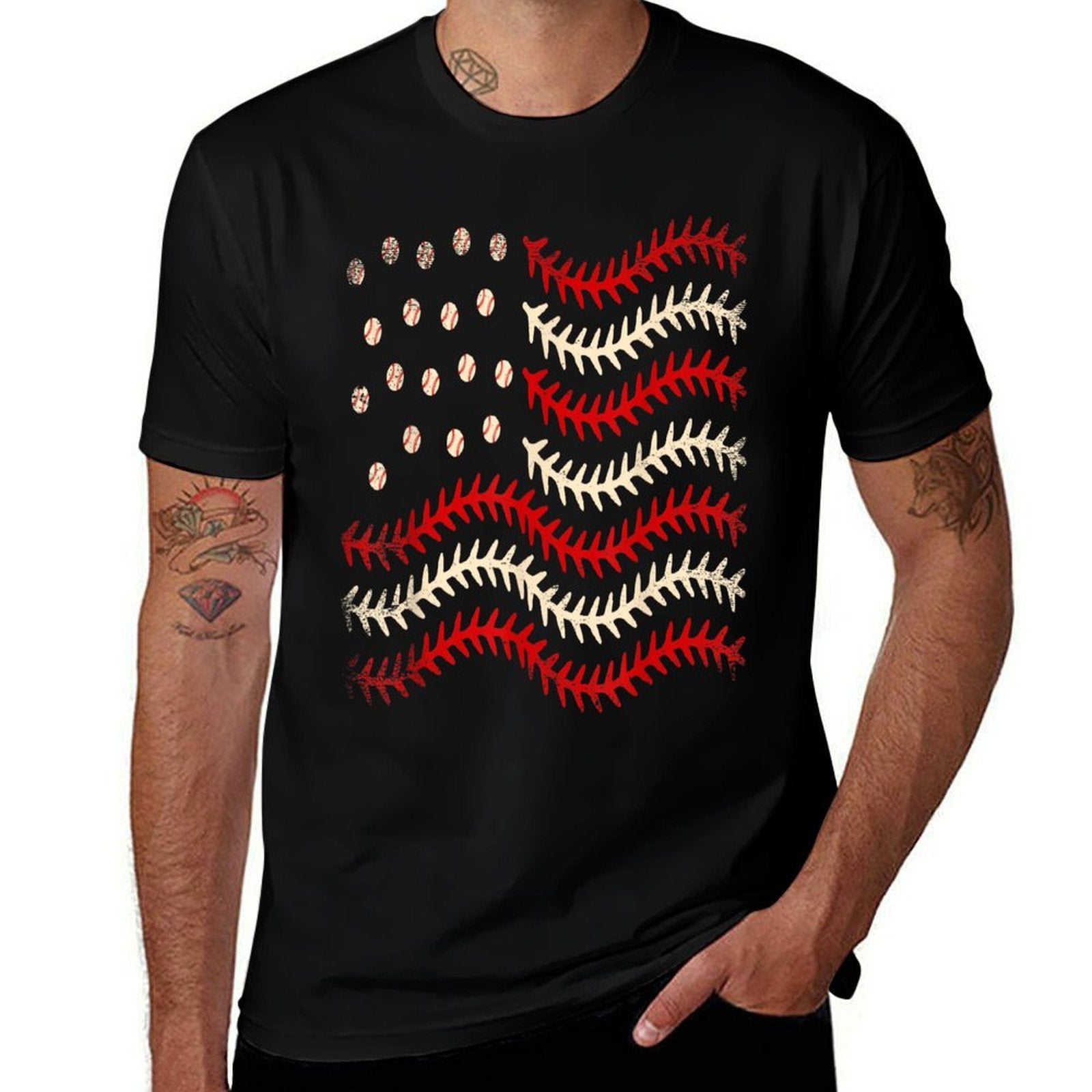 American Baseball Player Sports USA Fourth Of July Cotton T-Shirt
