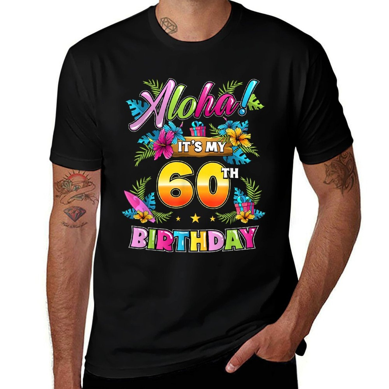 Aloha It's My 60th Birthday Hawaii Floral Hawaiian Theme Moisture-wicking T-Shirt