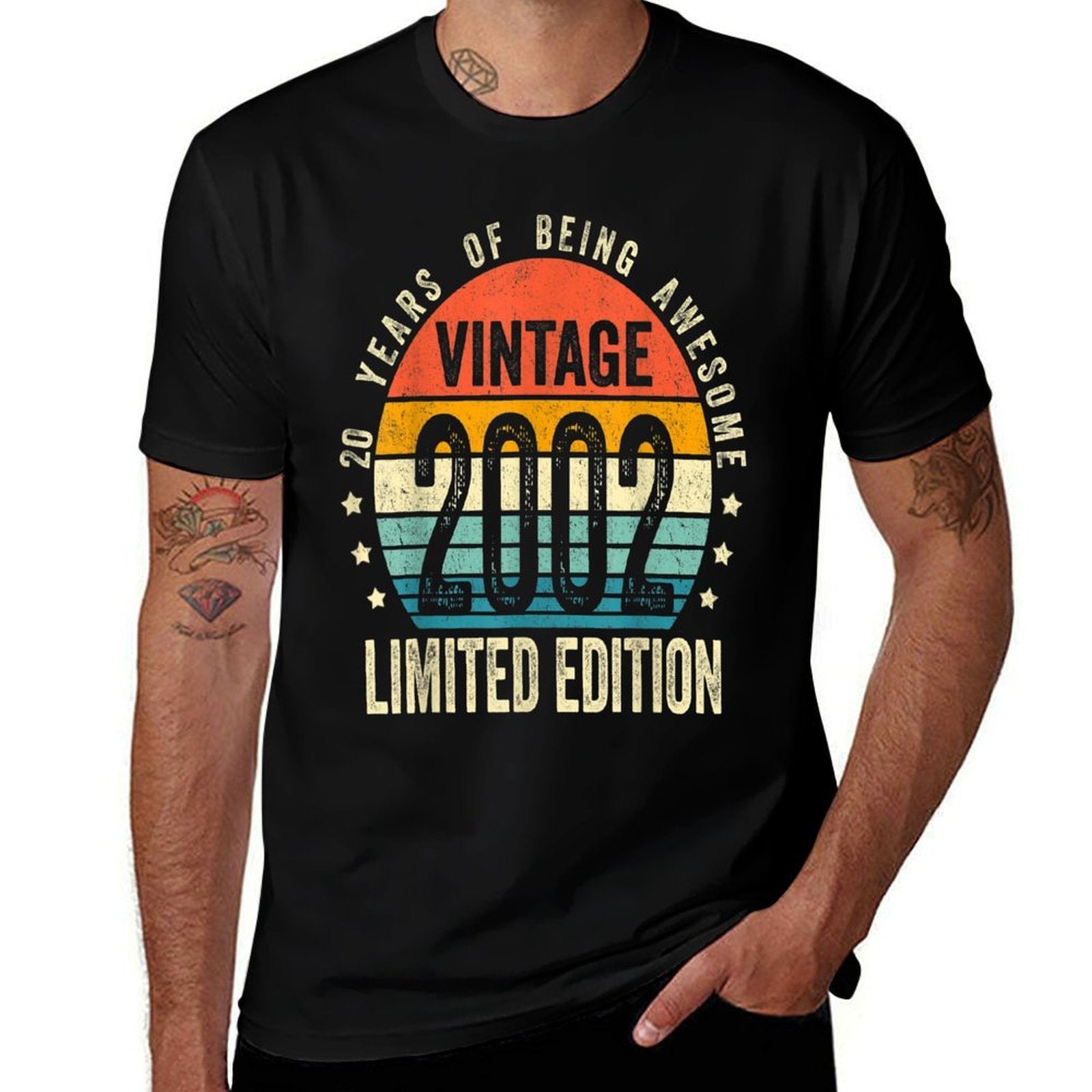 20 Year Old Gifts Vintage 2002 Limited Edition 20th Birthday Ribbed Collar T-Shirt