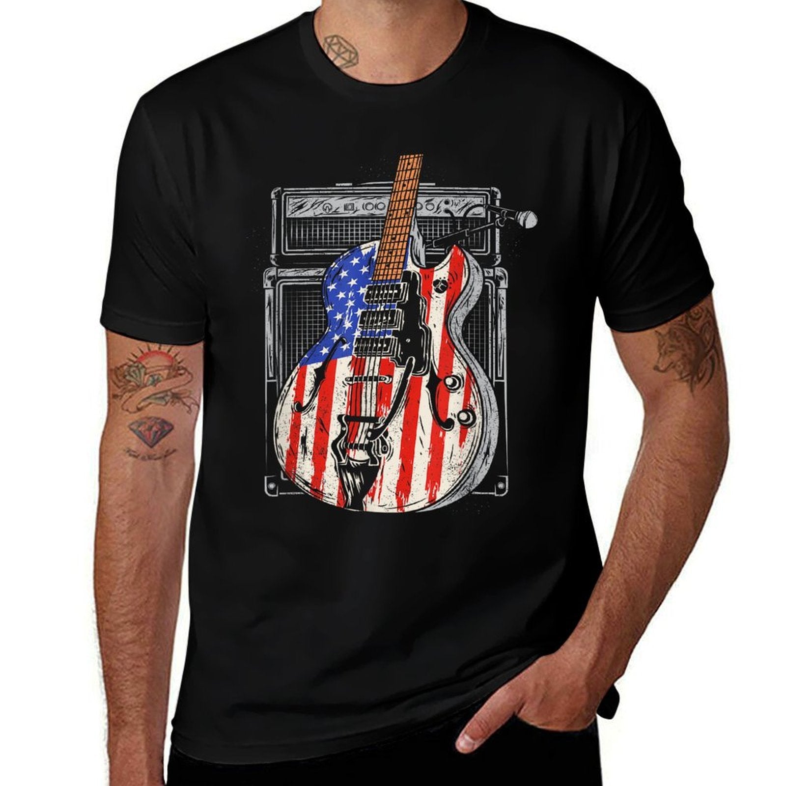 American Guitar 4th of July Guitarist USA Country Music Moisture-wicking T-Shirt