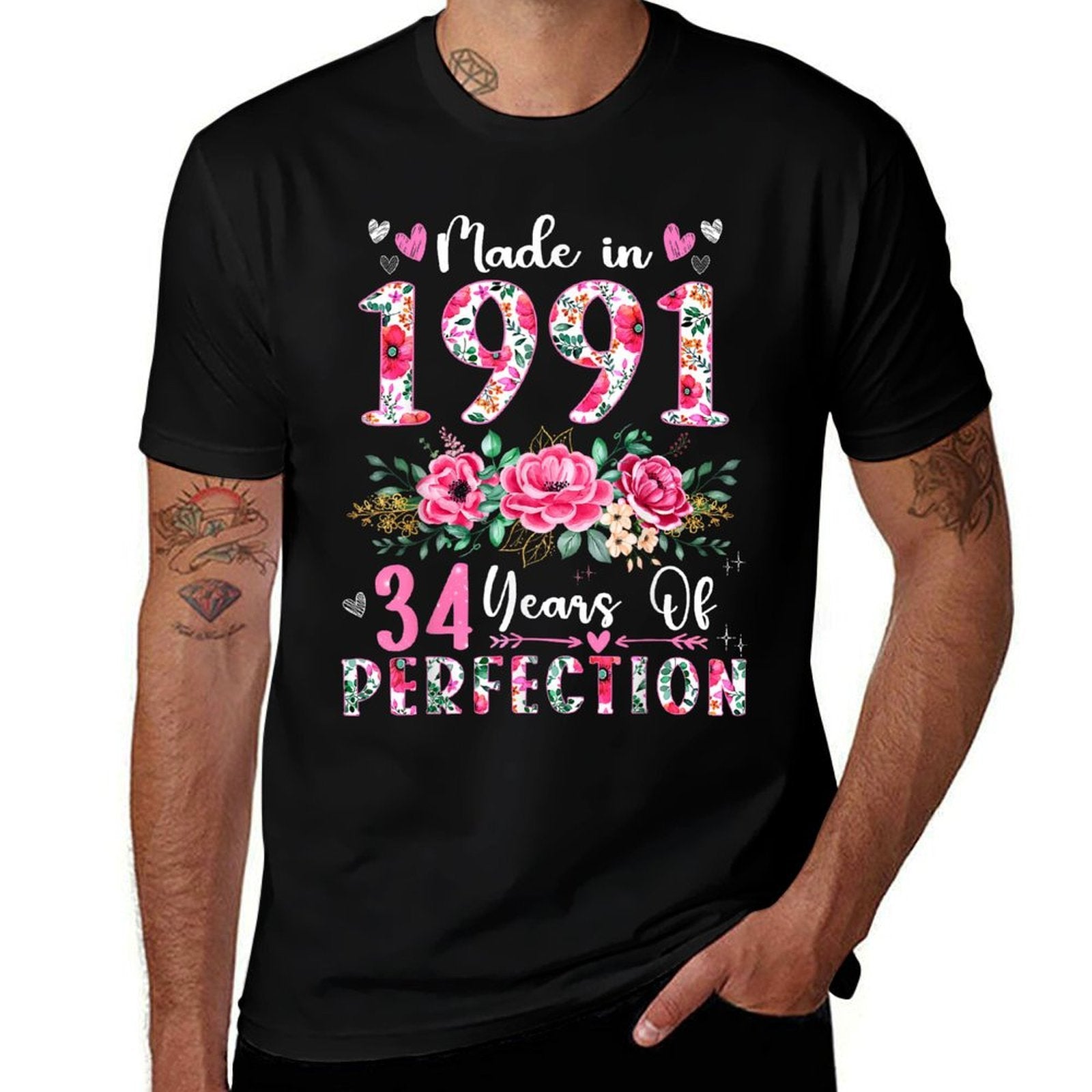 34 Year Old Made In 1991 Floral 34th Birthday Women Comfortable T-Shirt