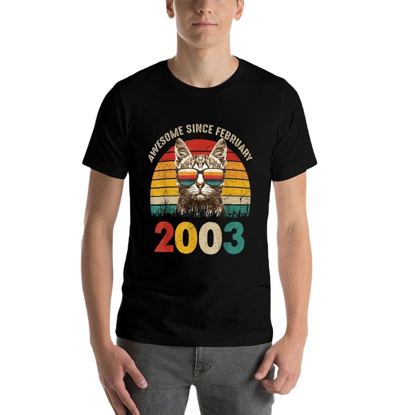 Awesome Since February 2003 Vintage Cat 21st Birthday  Rolled Sleeves T-Shirt