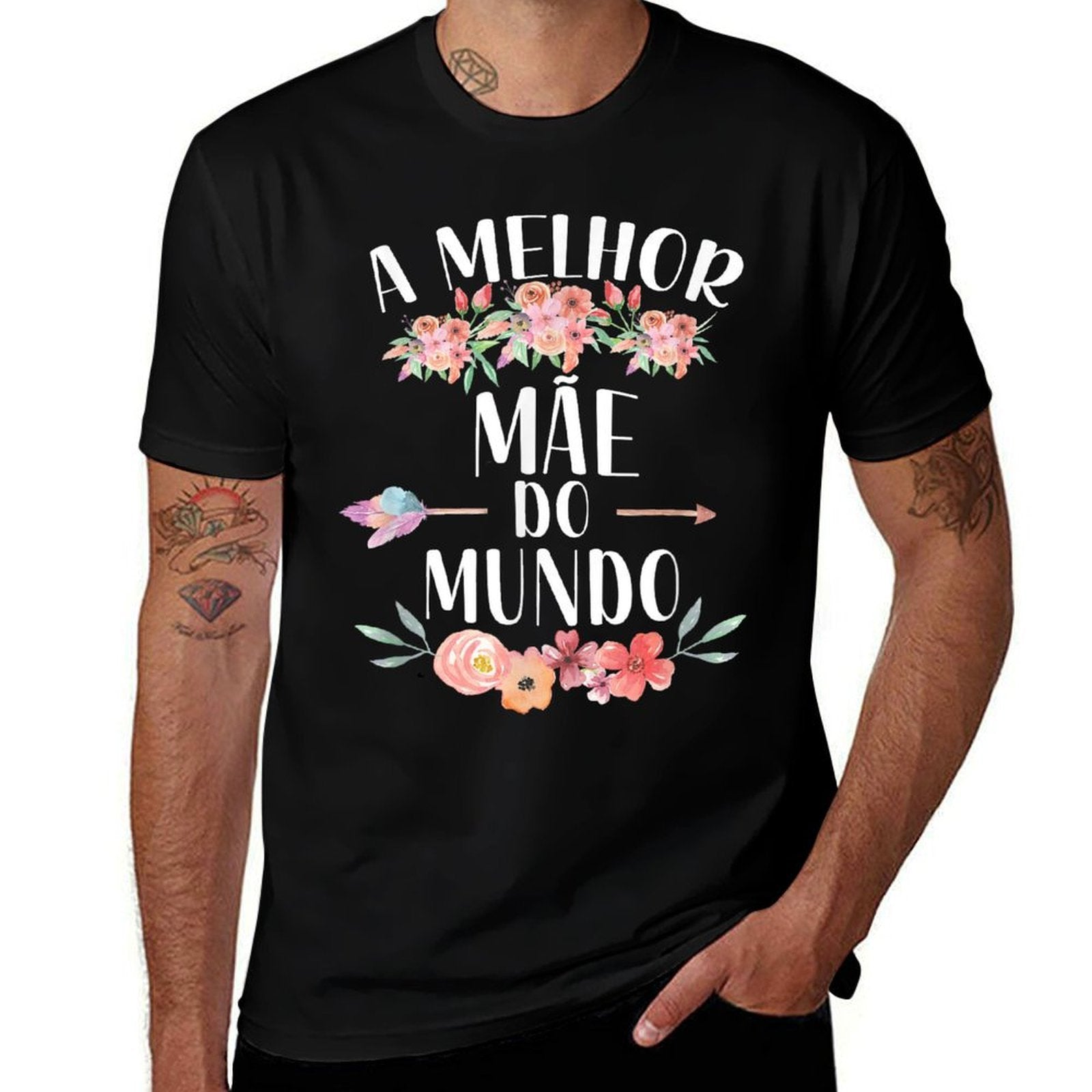 A Melhor Mae Do Mundo Portuguese Mom Floral  Summer-ready Fabric T-Shirt