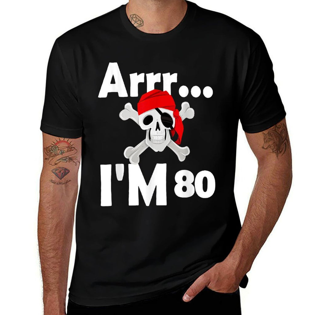 80th Birthday Pirate Skull 80 Years Old Bday  Tagless Design T-Shirt