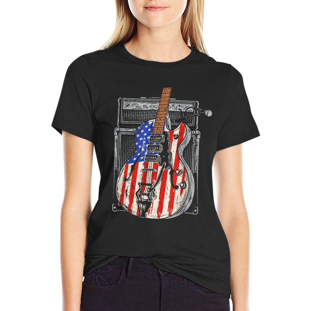 American Guitar 4th of July Guitarist USA Country Music  Moisture-wicking T-Shirt