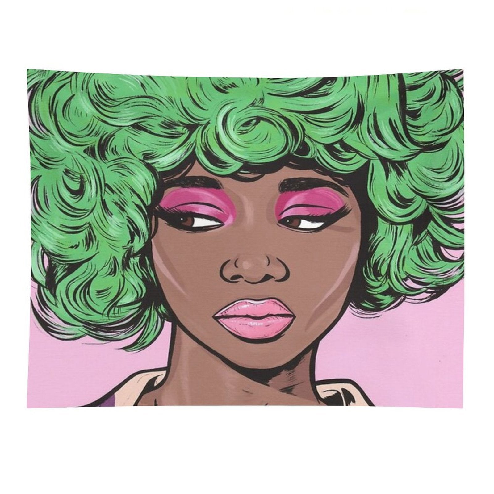 Green Haired Kawaii Comic Girl Tapestry