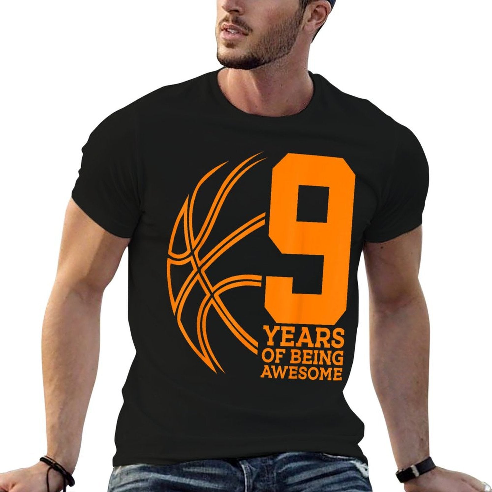9 YEARS OF BEING AWESOME BASKETBALL 9TH BIRTHDAY  High-quality Stitching T-Shirt