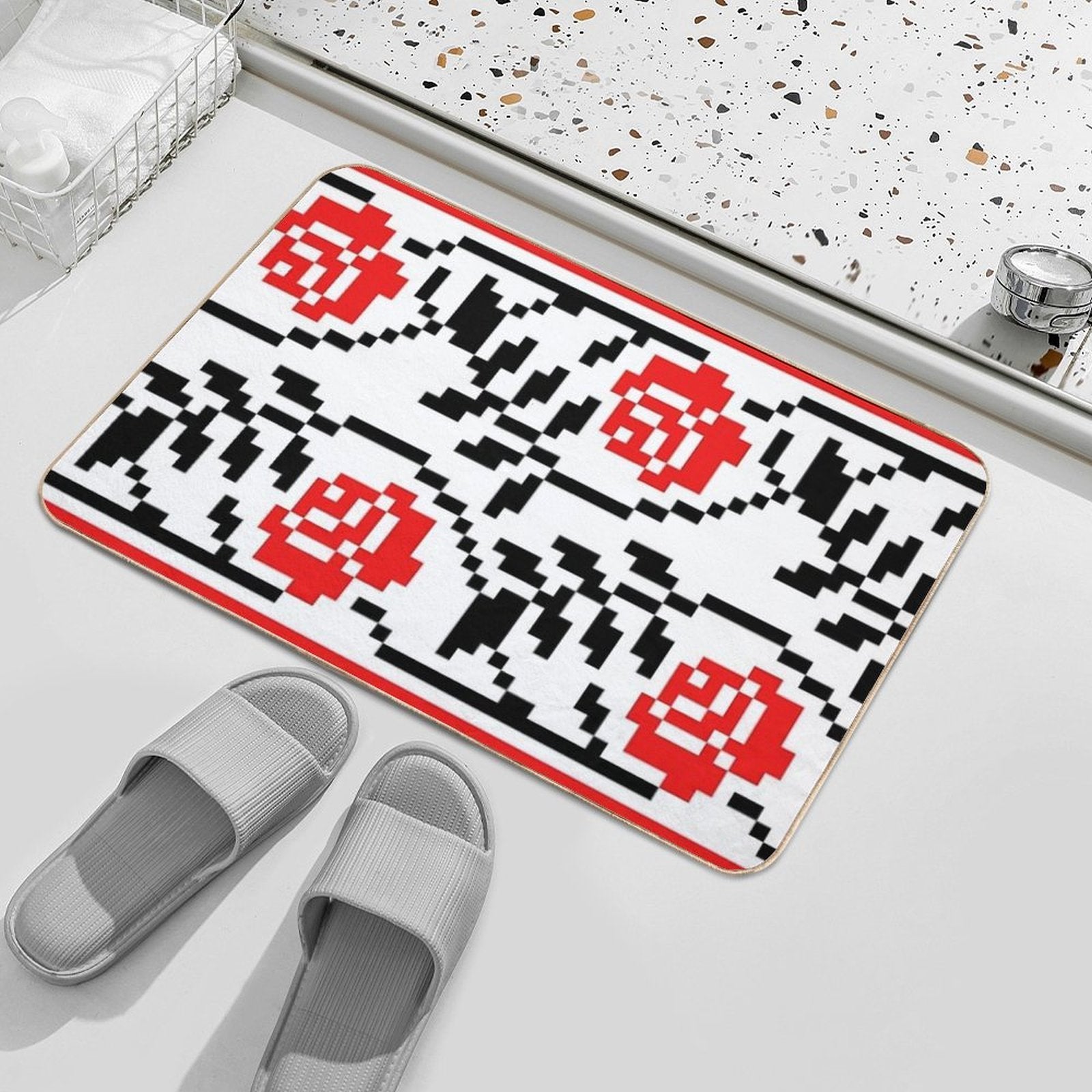 Ukrainian Traditional Embroidery of Roses  Multi-Purpose Bath Mat