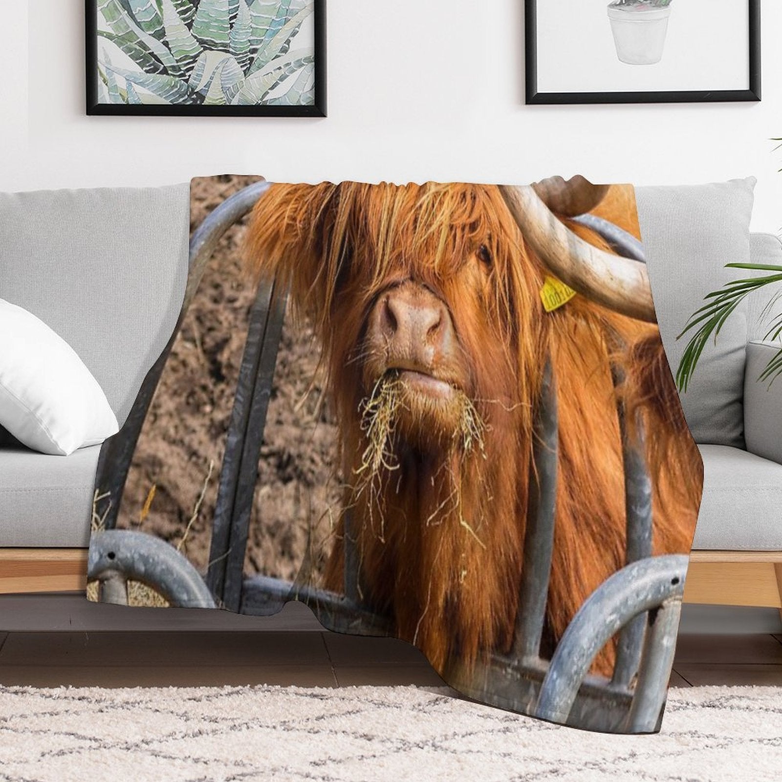 Cute Hungry Ginger Scottish Highland Cow Versatility Throw Blanket