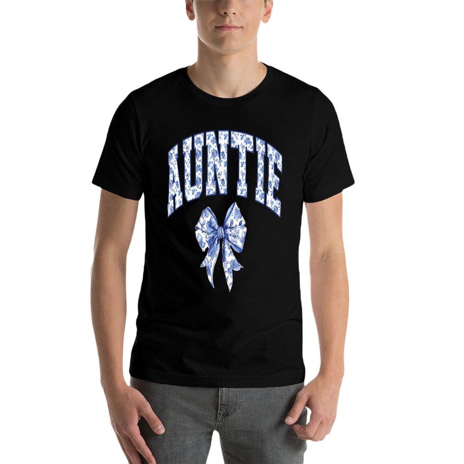Auntie Coquette Toile Blue Bow Floral Family Matching  Trendy Pattern T-Shirt