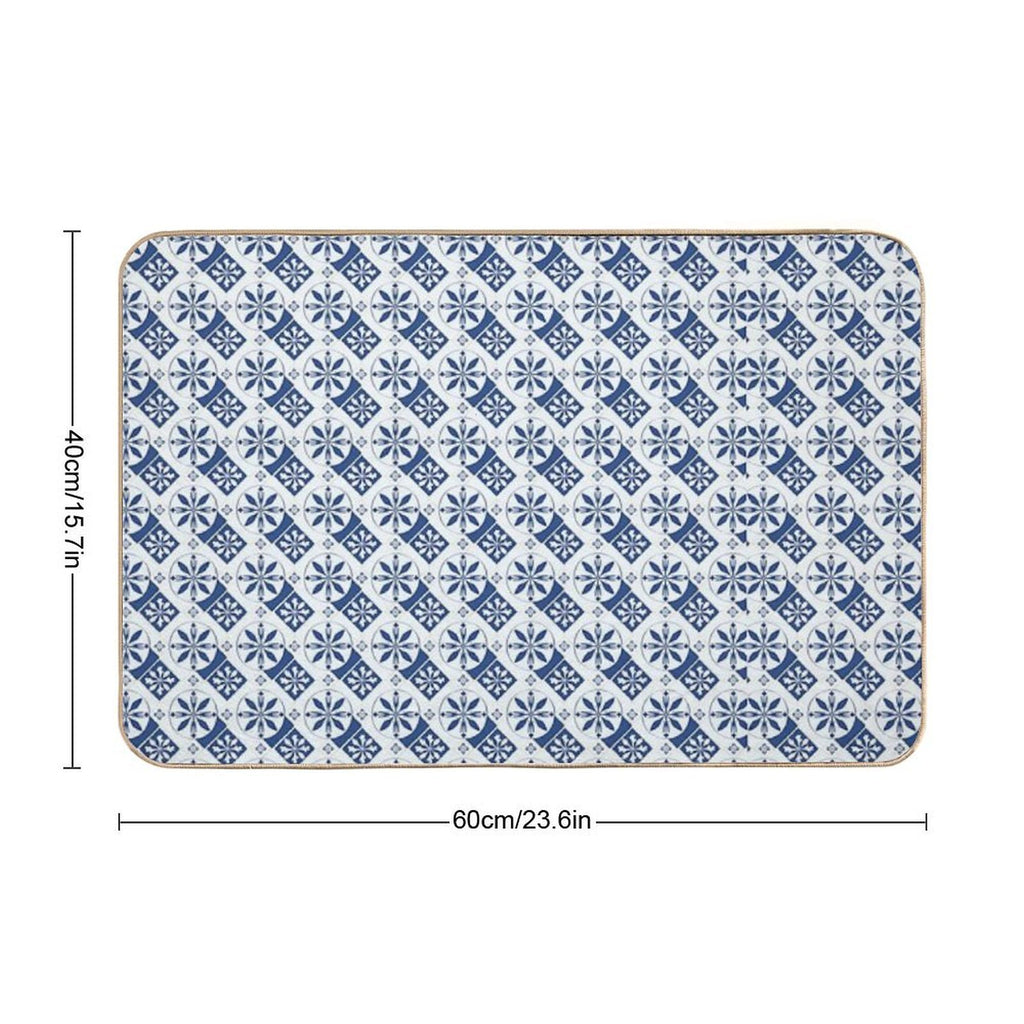 Blue Floral Portuguese Tile  Pet-Safe Bath Mat