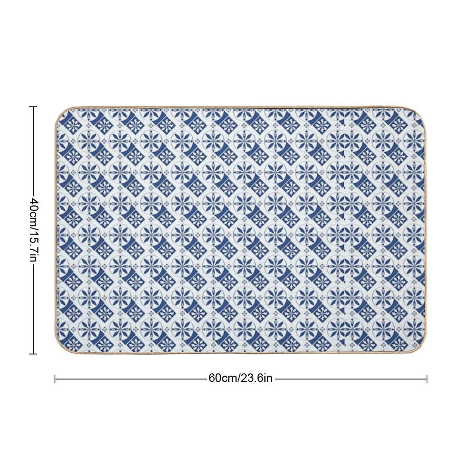 Blue Floral Portuguese Tile  Pet-Safe Bath Mat