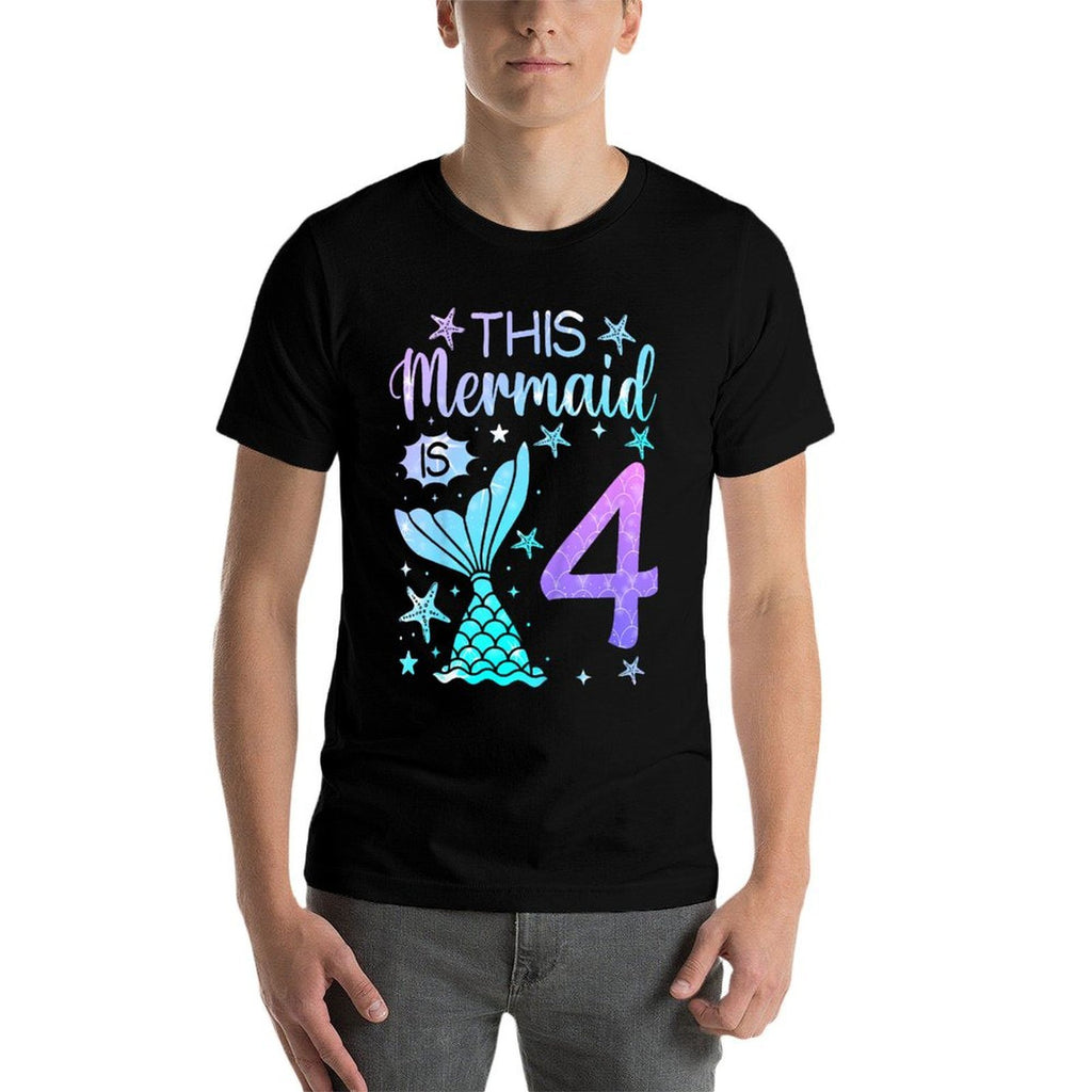 4th Birthday Girl 4yr Four 4 Year Old Mermaid Bday  Oversized Silhouette T-Shirt