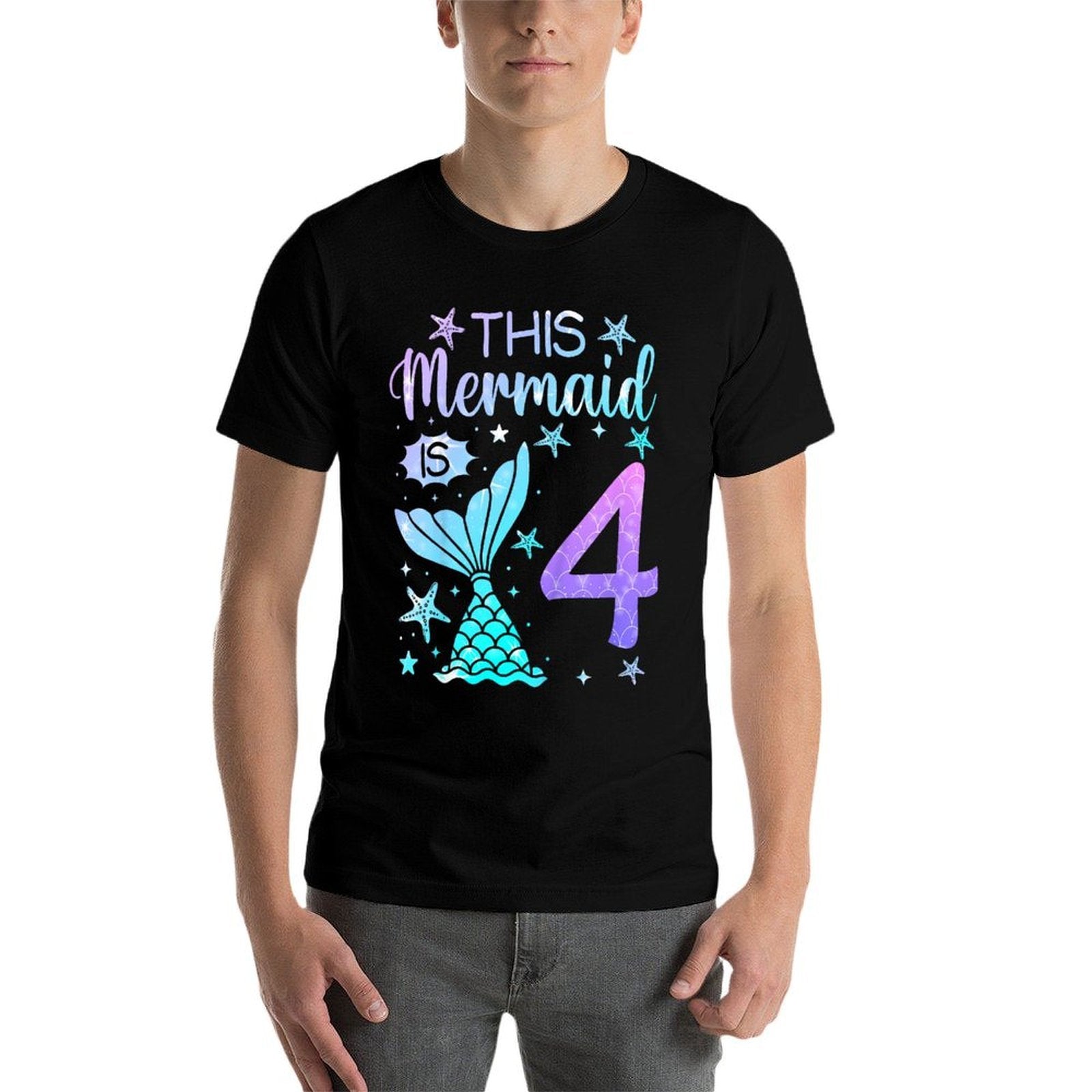 4th Birthday Girl 4yr Four 4 Year Old Mermaid Bday  Oversized Silhouette T-Shirt