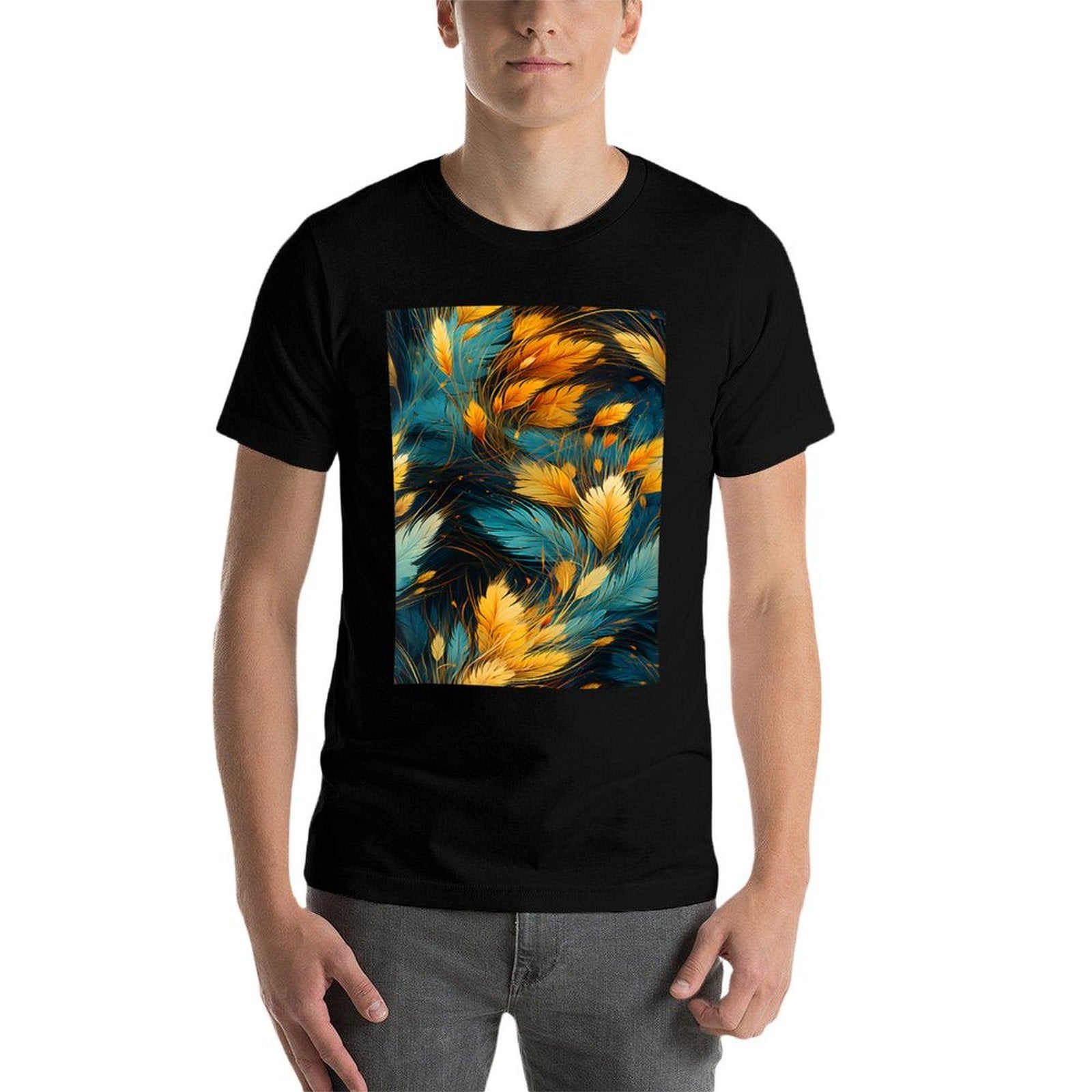 Abstract Art Vintage Feathers Pattern Warm Colors  Tagless Design T-Shirt