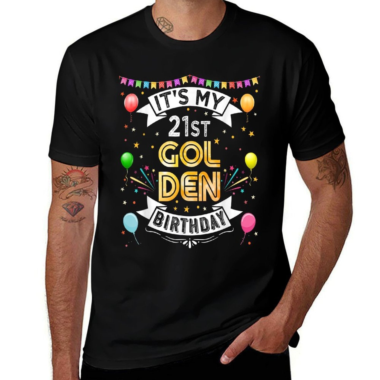 21st Birthday Party It's My 21st Golden Birthday Woman Man  Rolled Sleeves T-Shirt