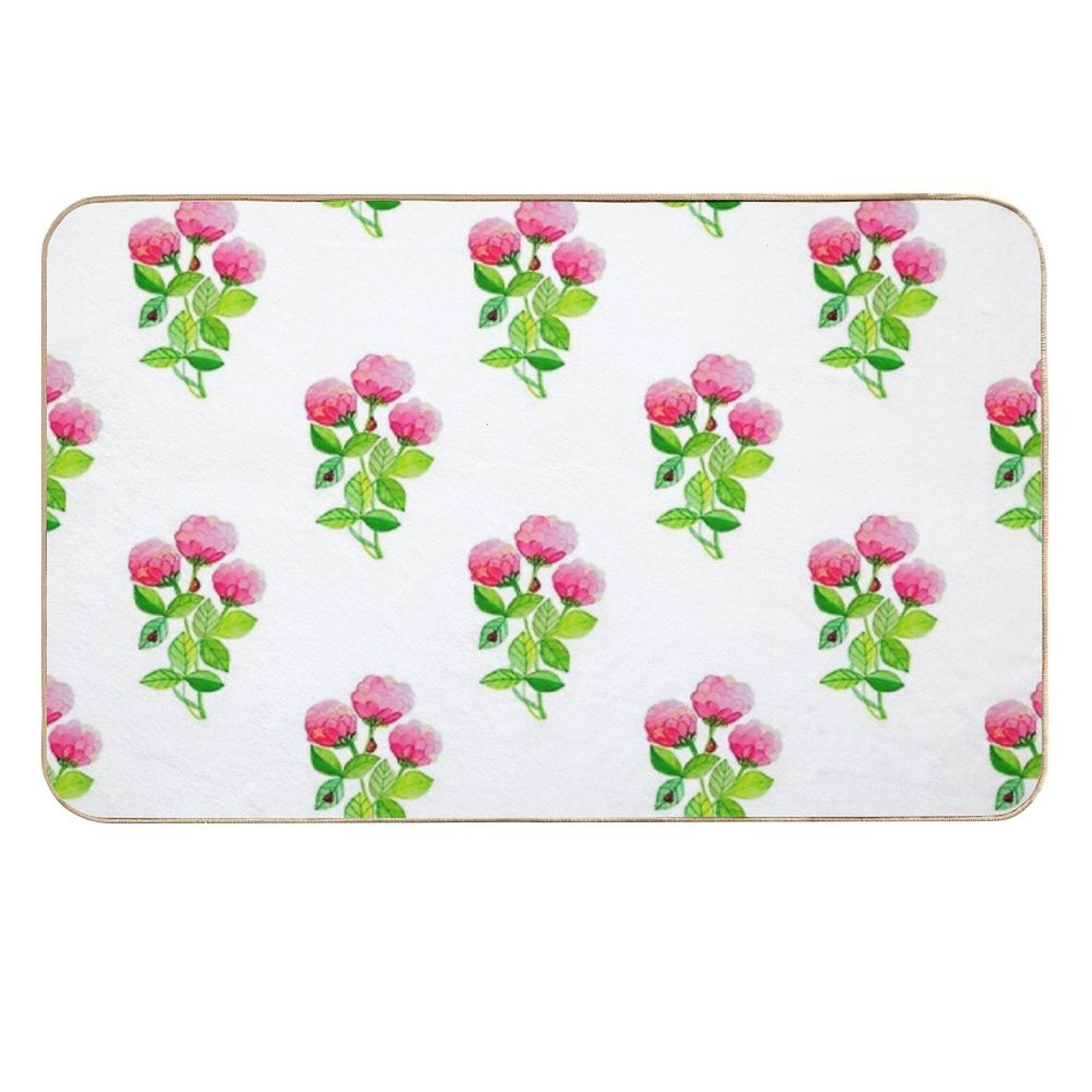 Watercolour Ladybugs in Pink Flowers Garden  Pet-Safe Bath Mat