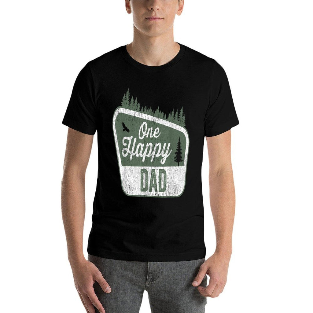 One Happy Dad Matching Family Birthday Party Camping  Summer-ready Fabric T-Shirt