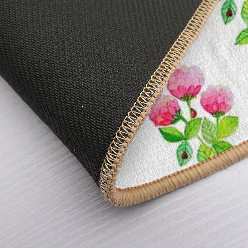 Watercolour Ladybugs in Pink Flowers Garden  Pet-Safe Bath Mat
