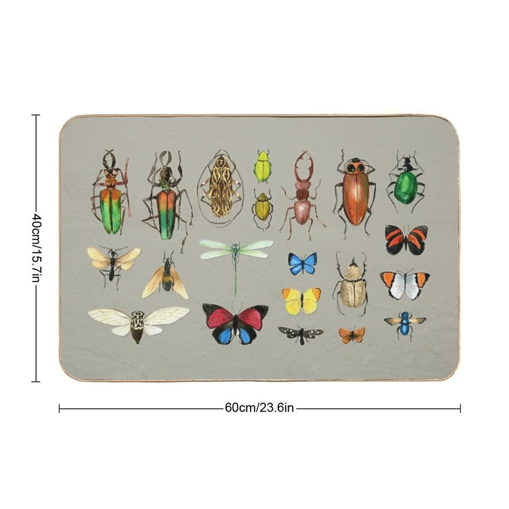 The Usual Suspects - Insects on Grey - Watercolour Bugs Pattern by Cecca Designs  Easy Maintenance Bath Mat