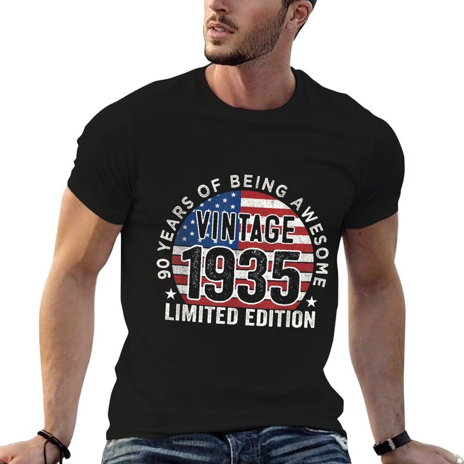 90th Birthday Gifts Men Vintage 1935 90 Years Old USA  Graphic-printed T-Shirt