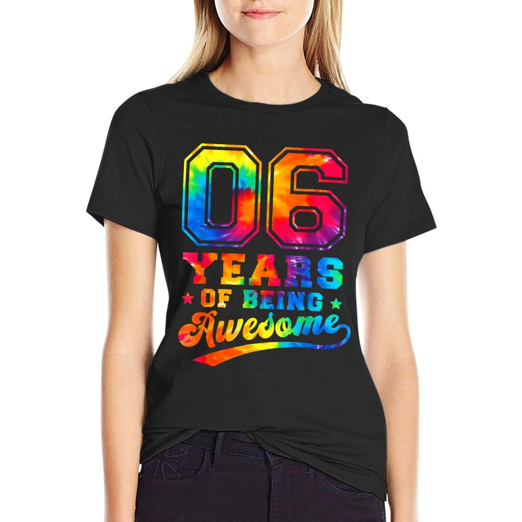 6 Years Old 6th Birthday Tie Dye Awesome Boys Girls  Rolled Sleeves T-Shirt
