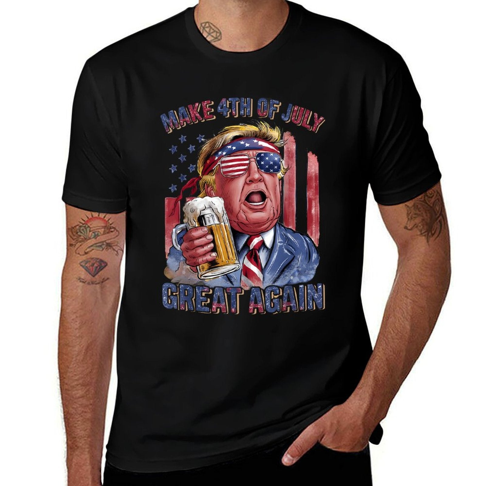 Make 4th of July Great Again Trump Beer Patriotic  Versatile T-Shirt