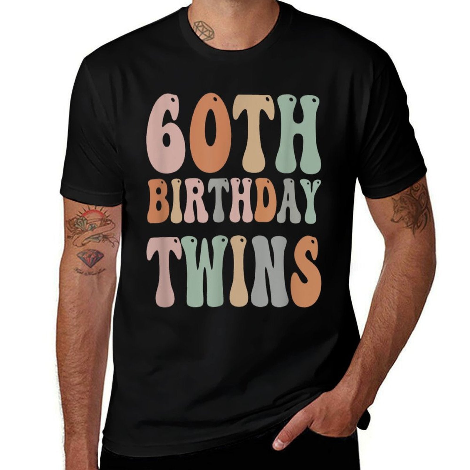60th Birthday Twins 60 Years Old Twin Sibling Men Women Kids  Wrinkle-resistant T-Shirt