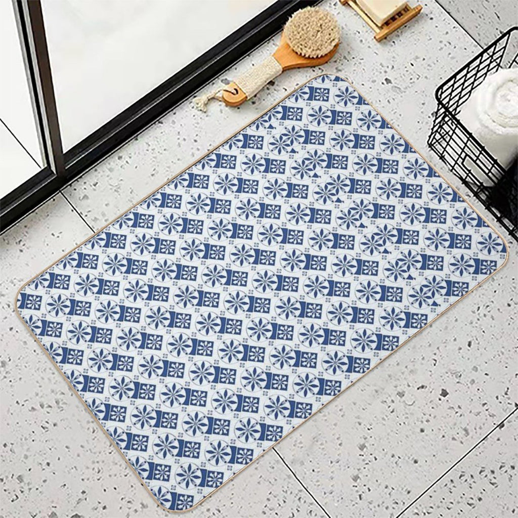 Blue Floral Portuguese Tile  Pet-Safe Bath Mat
