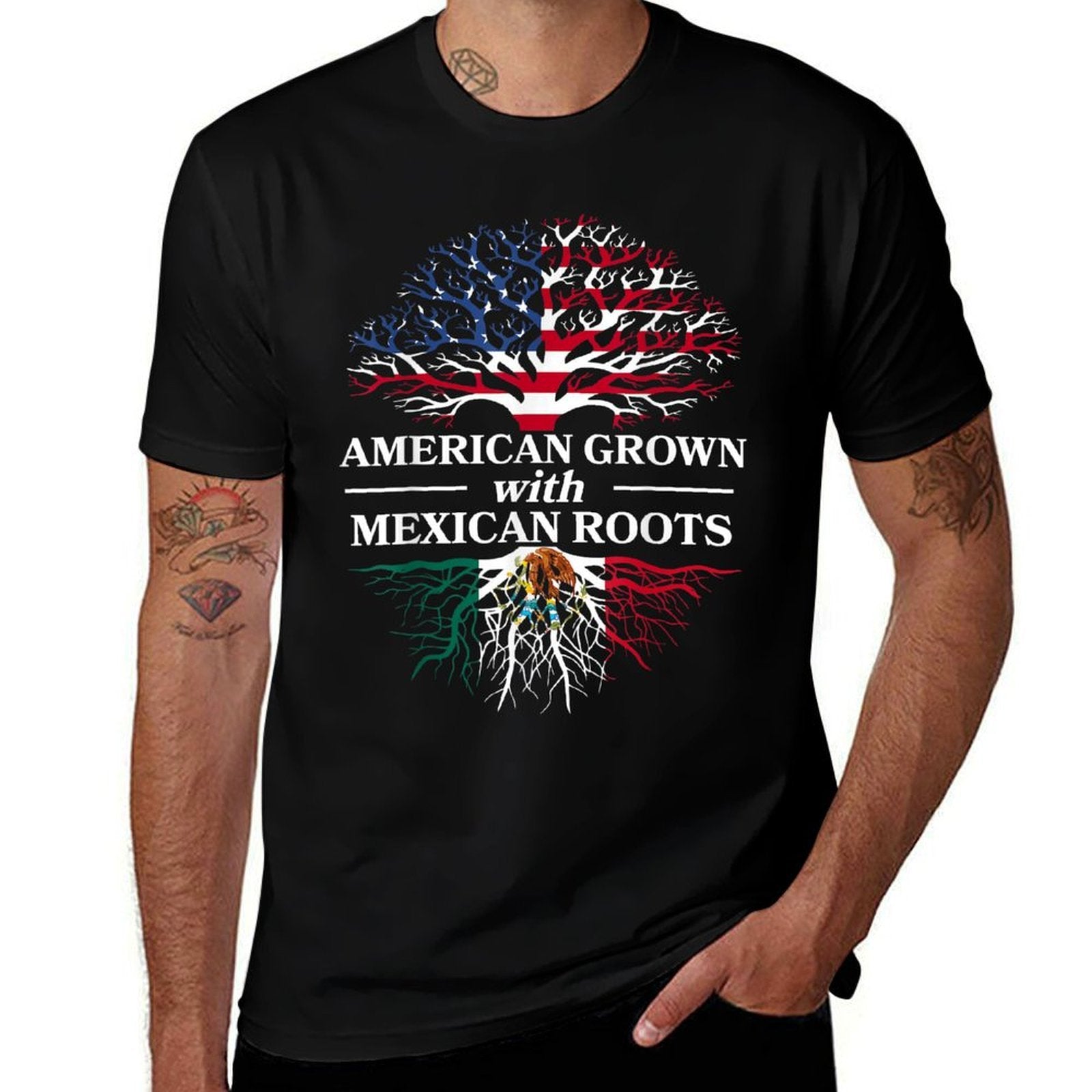 American Grown Mexican Roots Mexico Country Lover Proud Us  Moisture-wicking T-Shirt