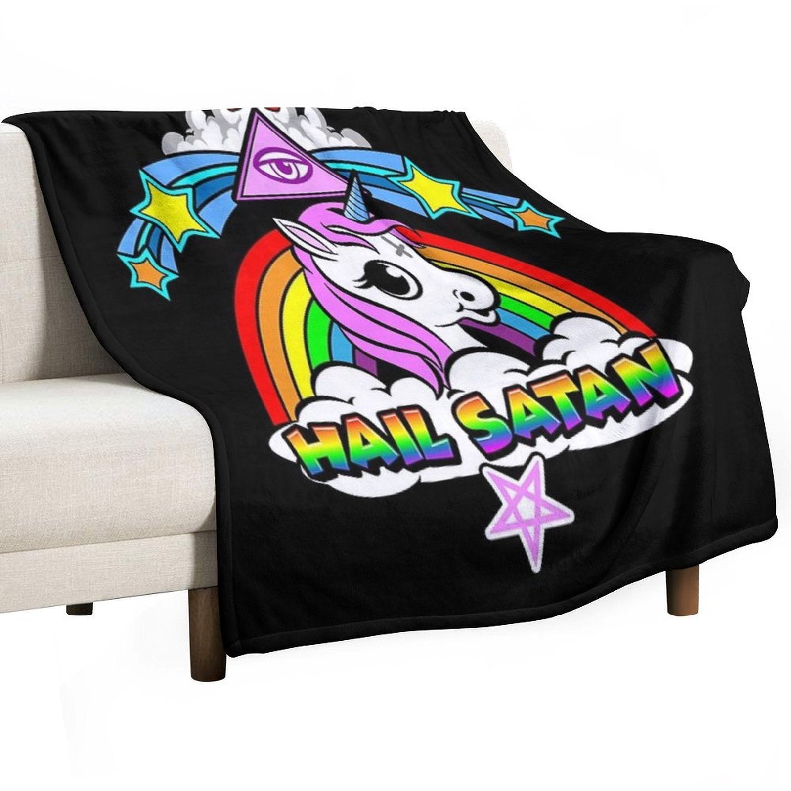 HAIL SATAN Machine-washable Throw Blanket