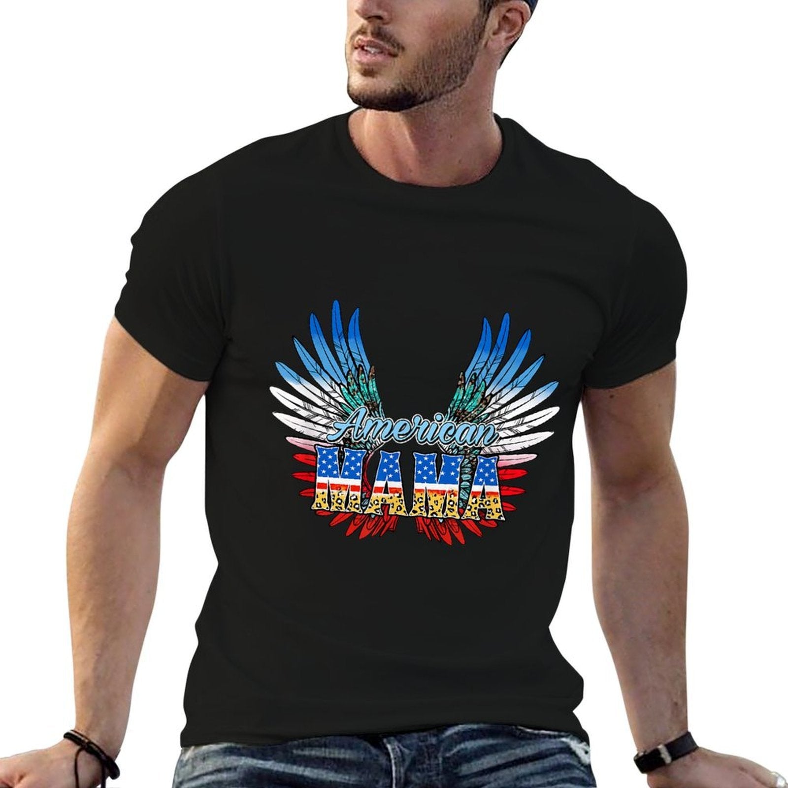 4th of July American Mama Angel Wings  Polyester Blend T-Shirt