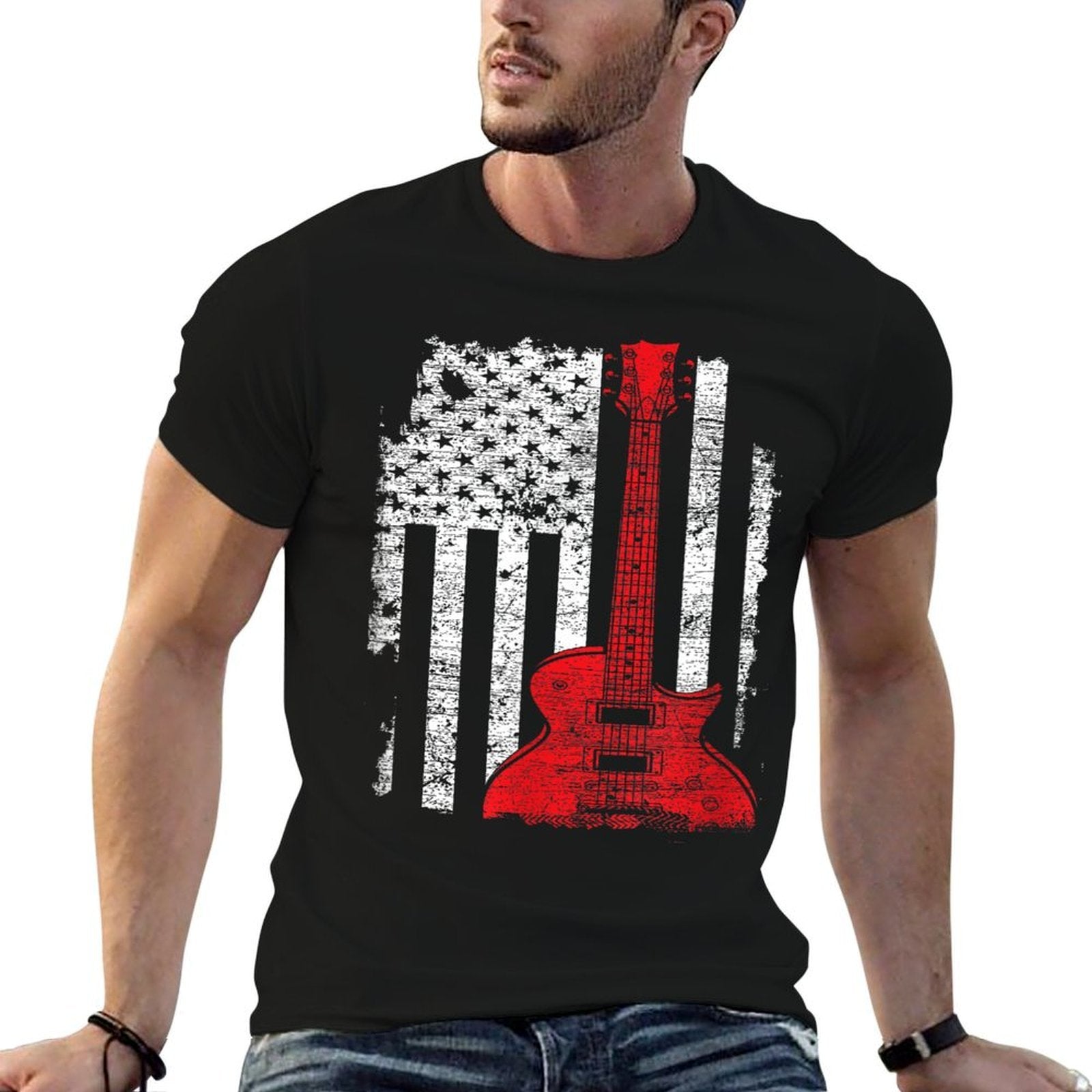 America Guitarist Music USA Guitar  Oversized Silhouette T-Shirt