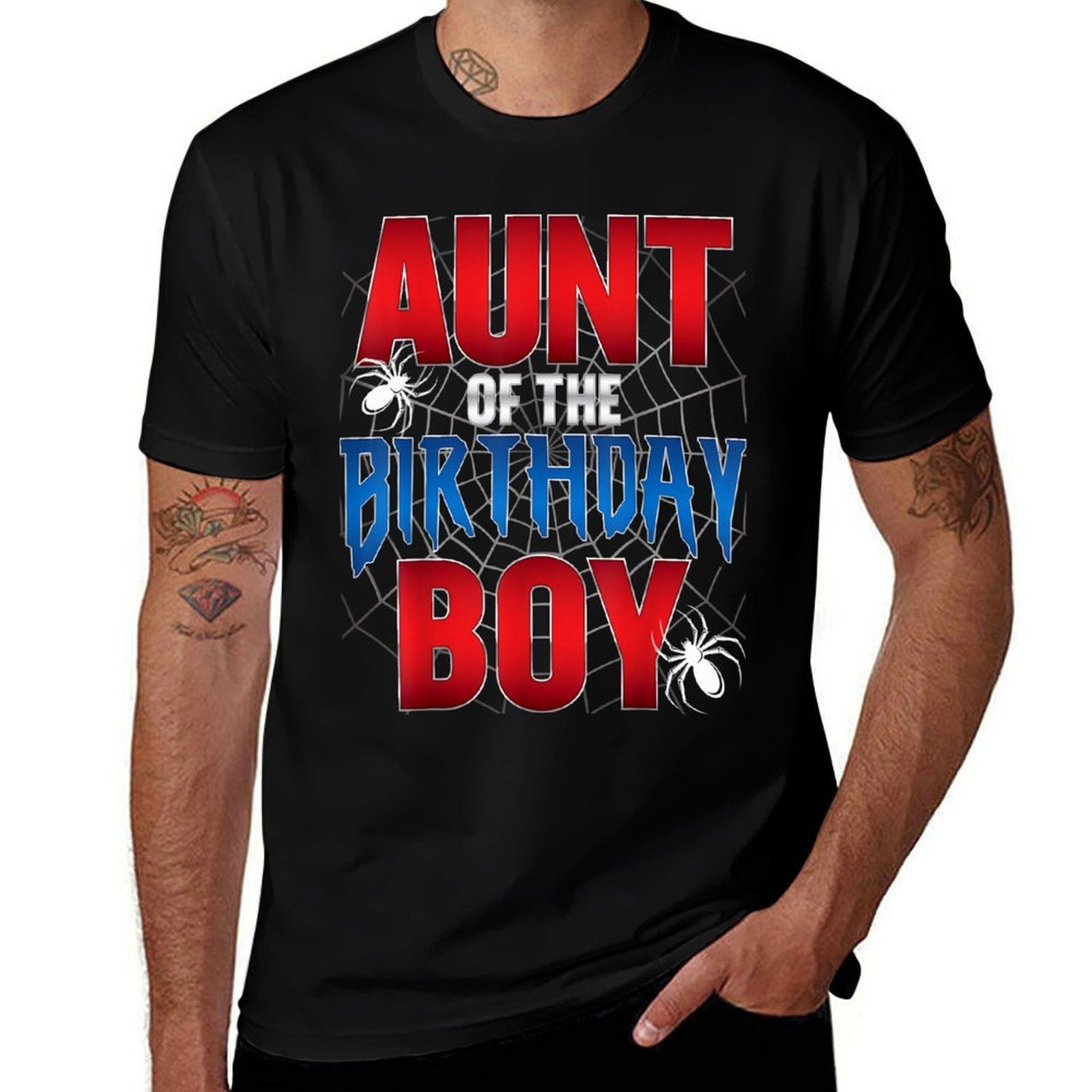 Aunt Of The Birthday Boy Spider Web Birthday Party Matching  Polyester Blend T-Shirt