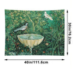 POMPEII COLLECTION,LITTLE BIRDS,DOVES AND FOUNTAIN  IN GARDEN ,GREEN FLORAL Tapestry