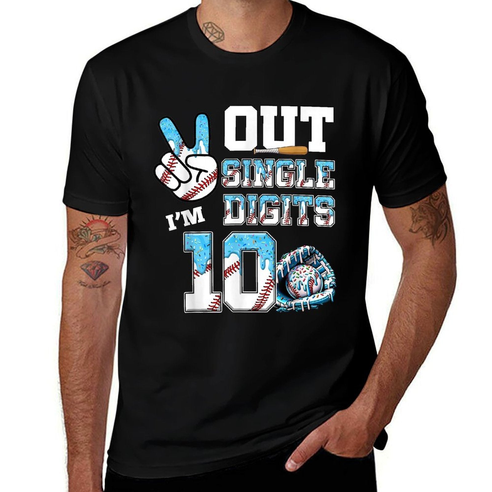 10th Birthday Boy Baseball Drip Peace Out Single Digits  Fade-proof Color T-Shirt