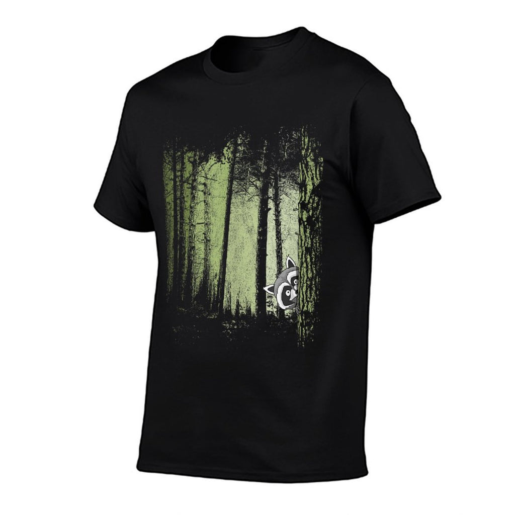 Funny Cheeky Raccoon In Dark Twilight Forest  Moisture-wicking T-Shirt