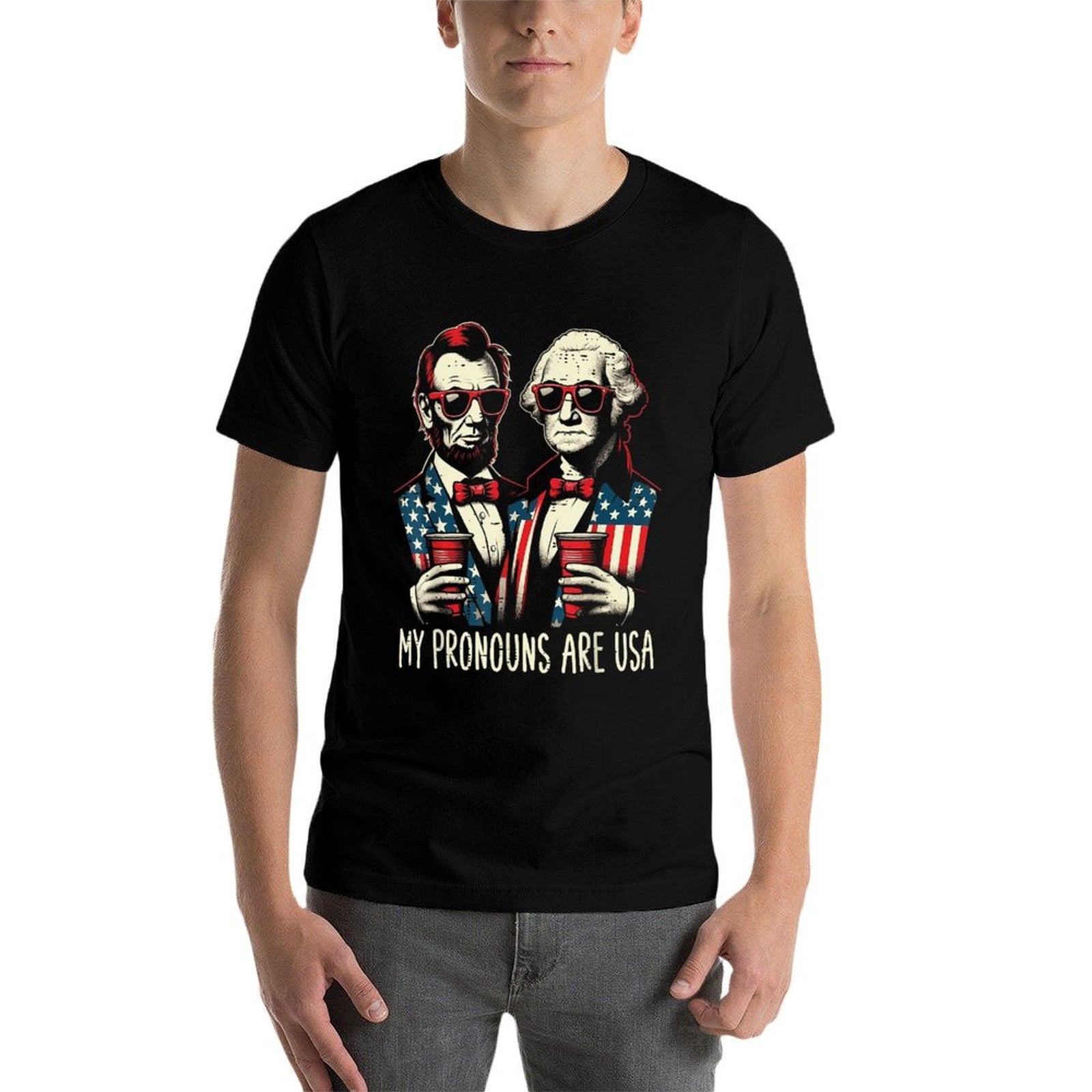 4th Of July Lincoln Washington Funny American Men Women Kids Comfortable T-Shirt