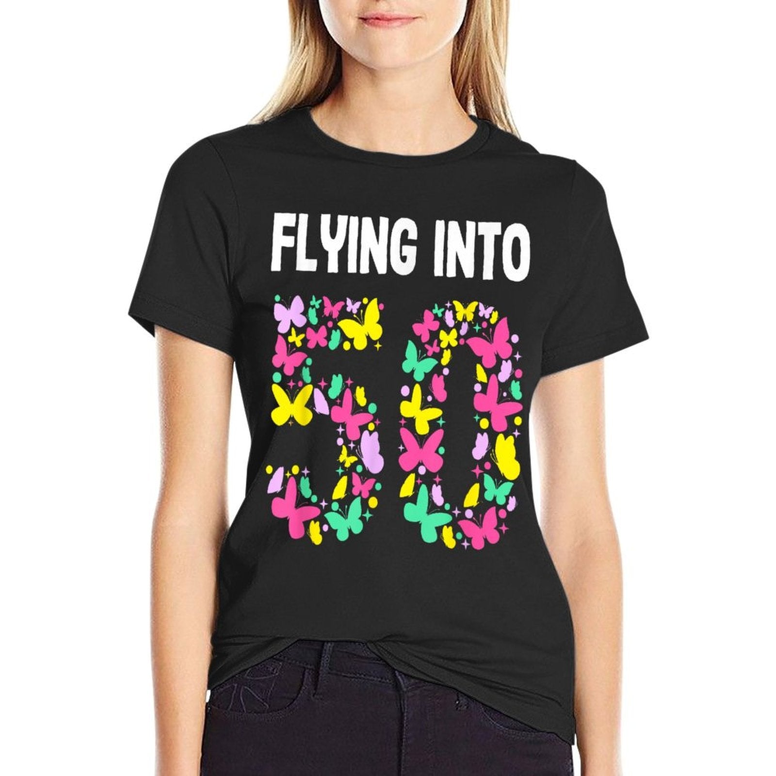 50 Year Old It's My 50th Birthday Butterfly Theme Party  Ribbed Collar T-Shirt