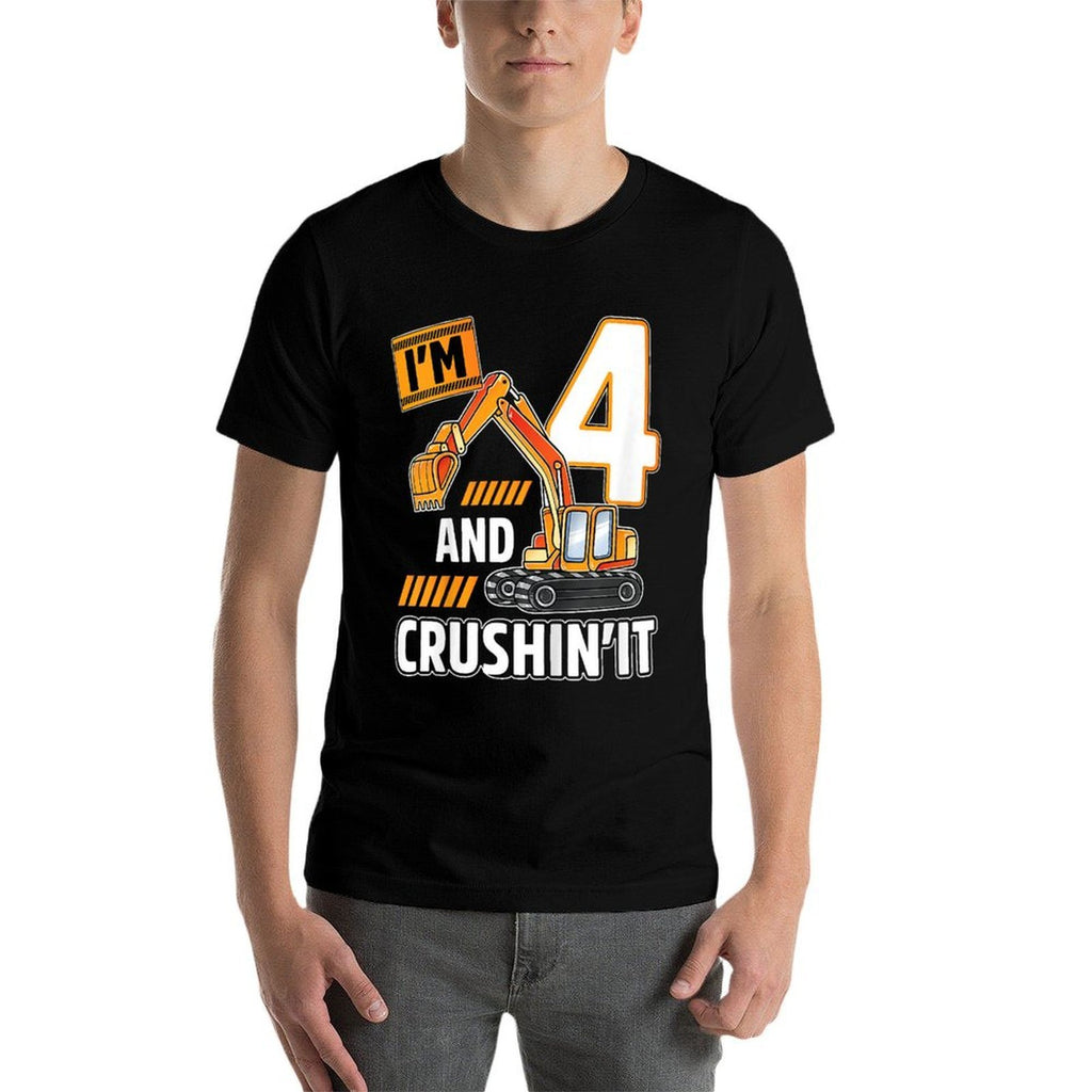 4 Year Old Vehicles Construction Excavator Birthday 4th  Durable T-Shirt