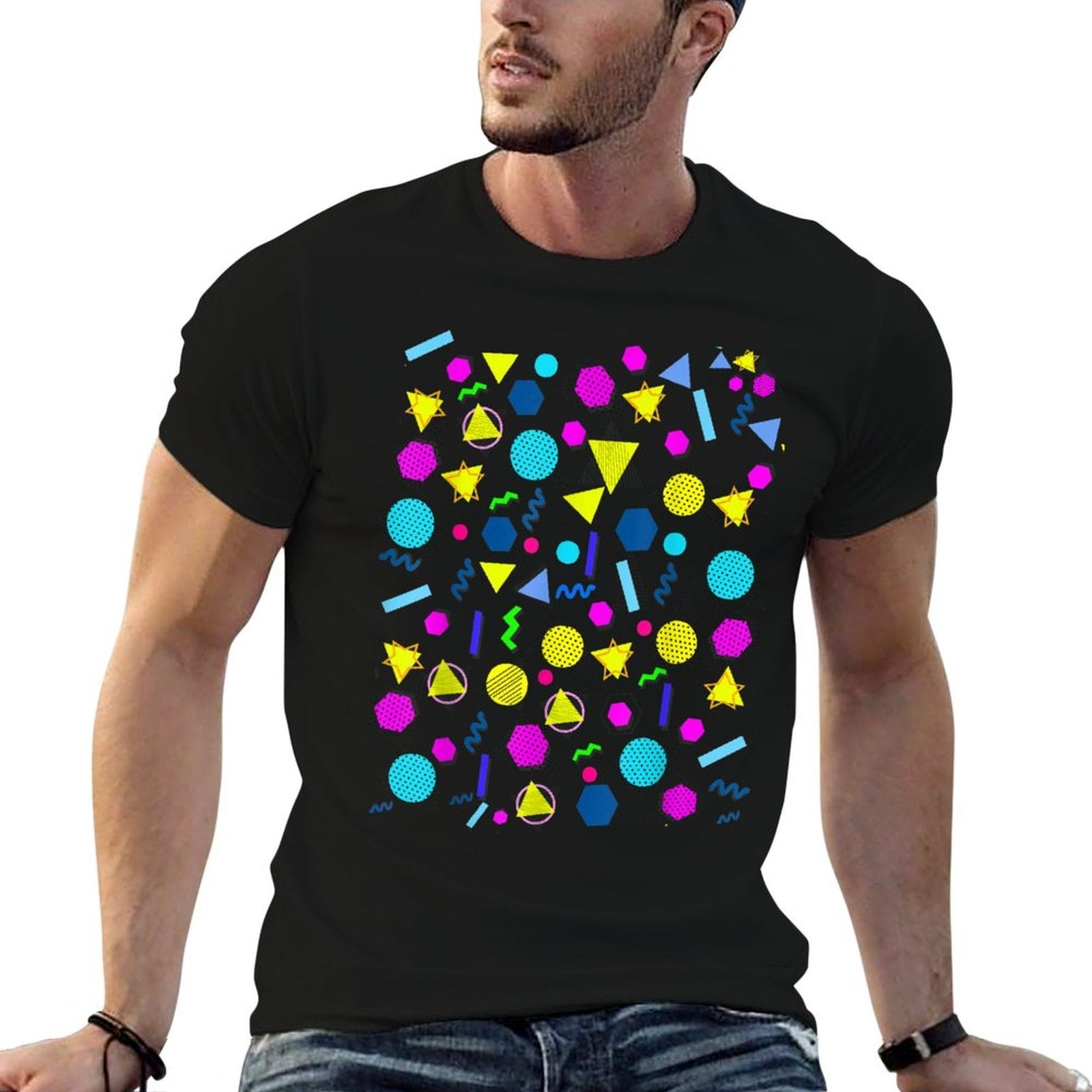 Aesthetic Geometric Pattern Retro 80s 90s Colorful Graphic  Moisture-wicking T-Shirt