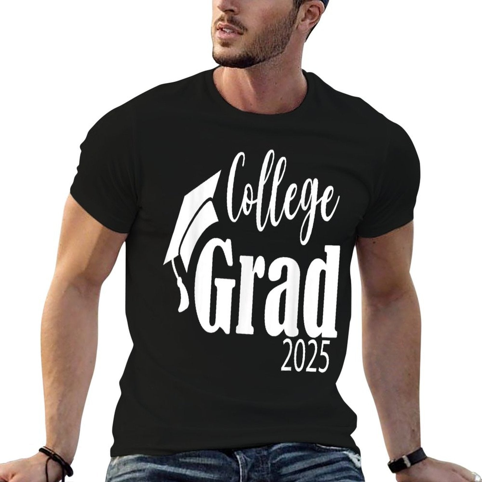 Funny 2025 College Graduate Graduation Grad Students Seniors  Fade-proof Color T-Shirt