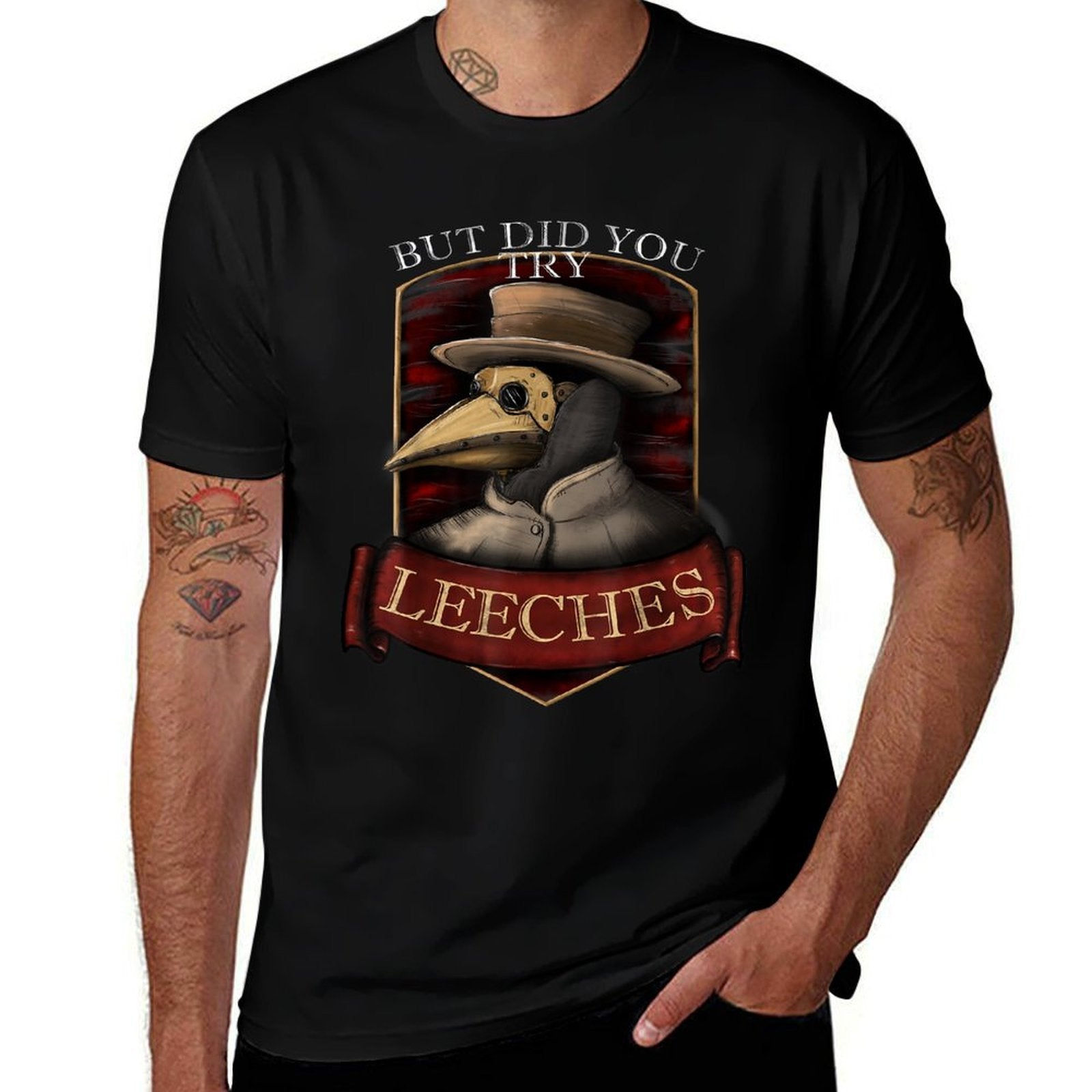 Funny Plague Doctor Steampunk - But Did You Try Leeches  Vintage-inspired T-Shirt
