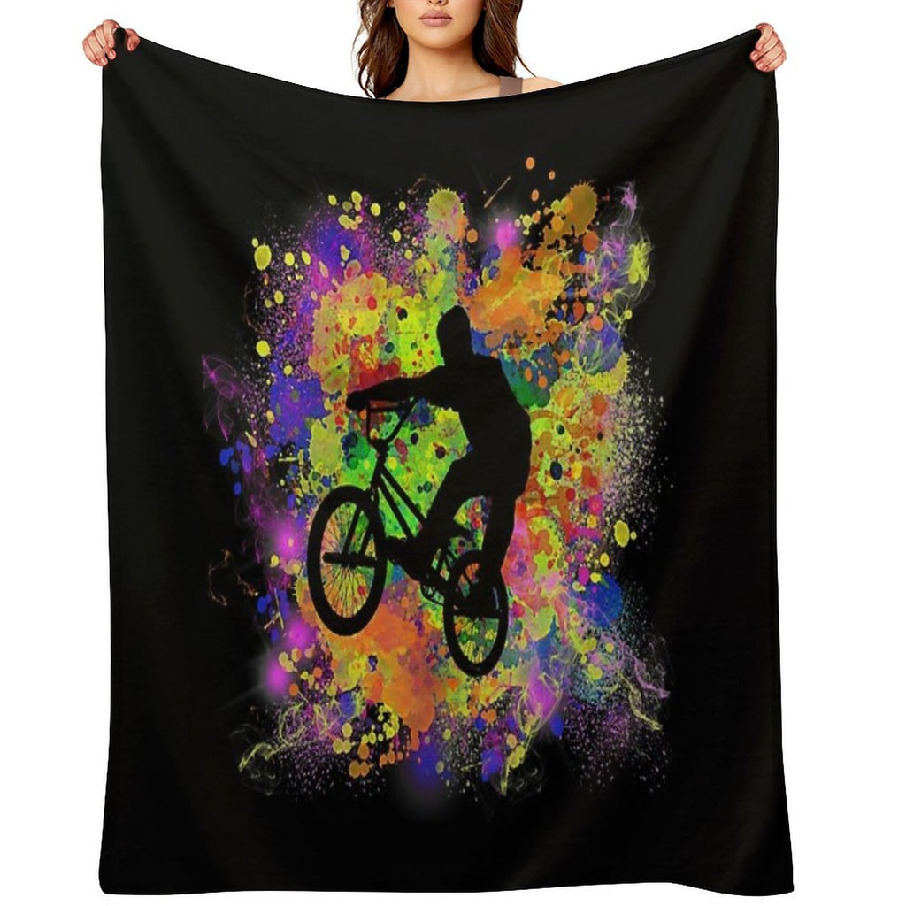 Extreme Sports BMX Bike Coloured Splash Illustration Wrinkle-free Throw Blanket