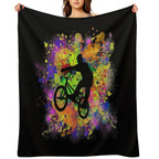 Extreme Sports BMX Bike Coloured Splash Illustration Wrinkle-free Throw Blanket
