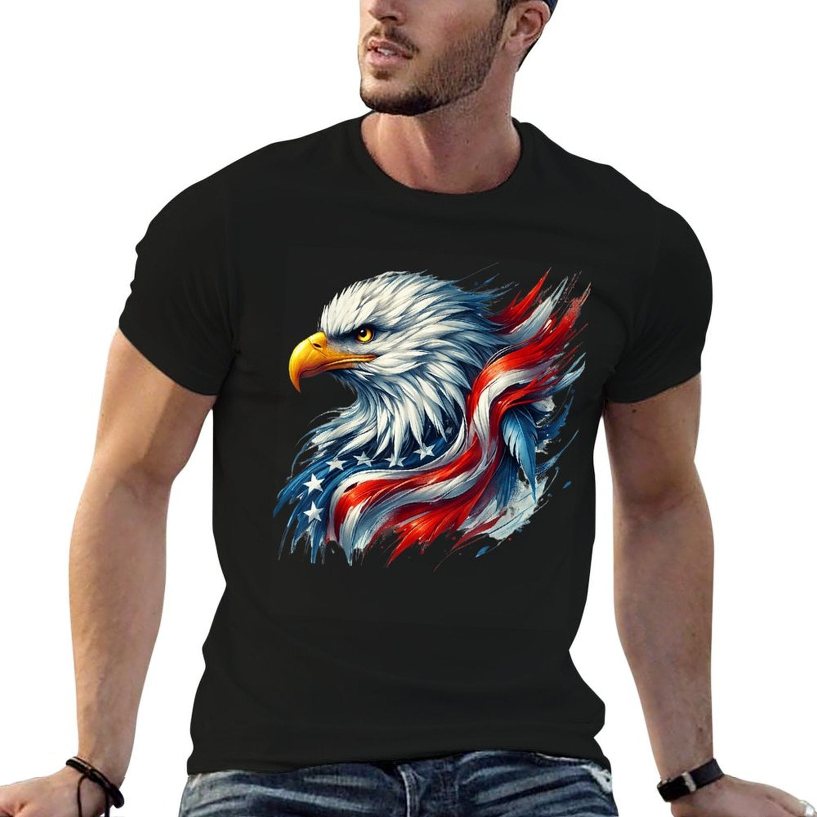 4th of July USA Bald Eagle Patriotic Pride Men Boys  Summer-ready Fabric T-Shirt