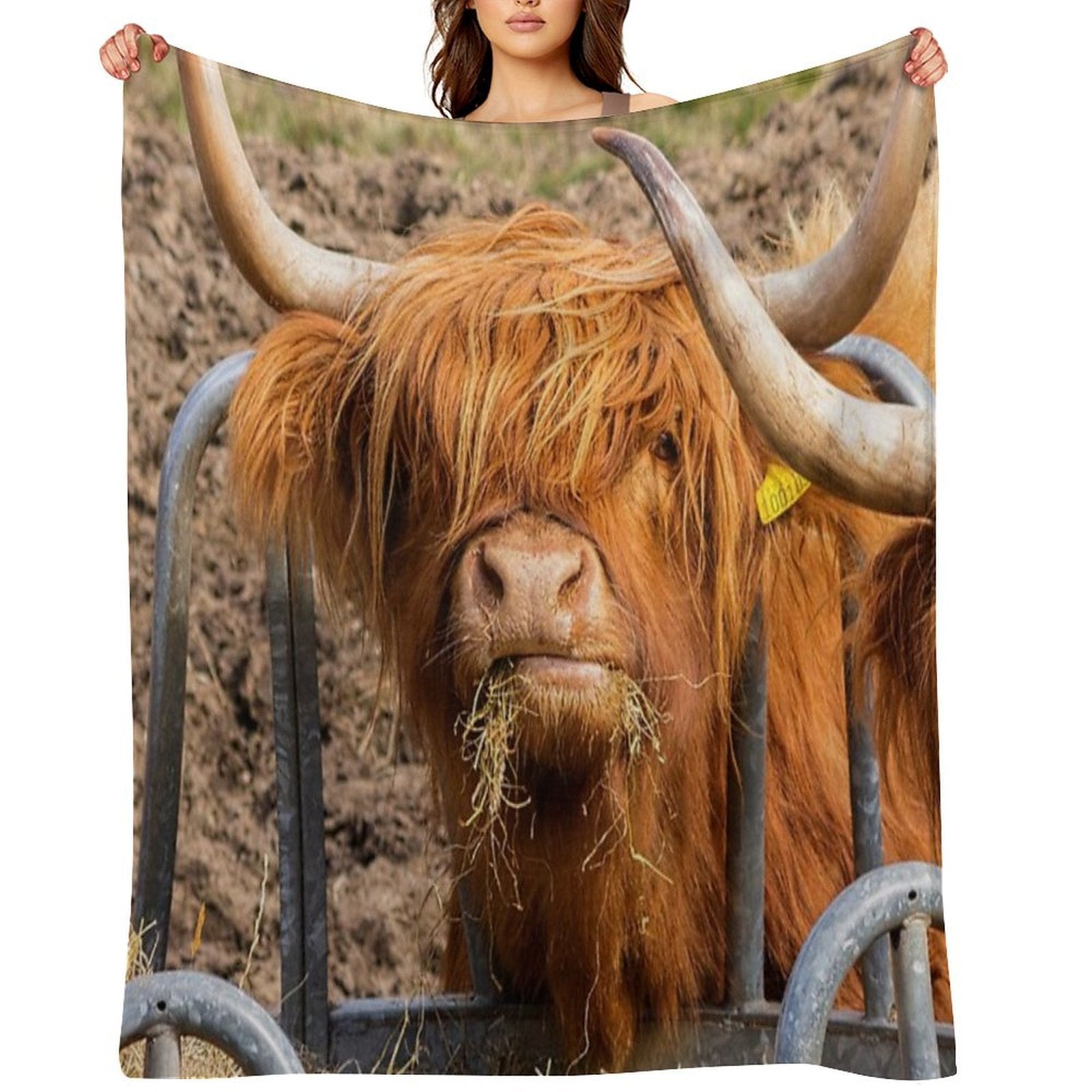 Cute Hungry Ginger Scottish Highland Cow Versatility Throw Blanket
