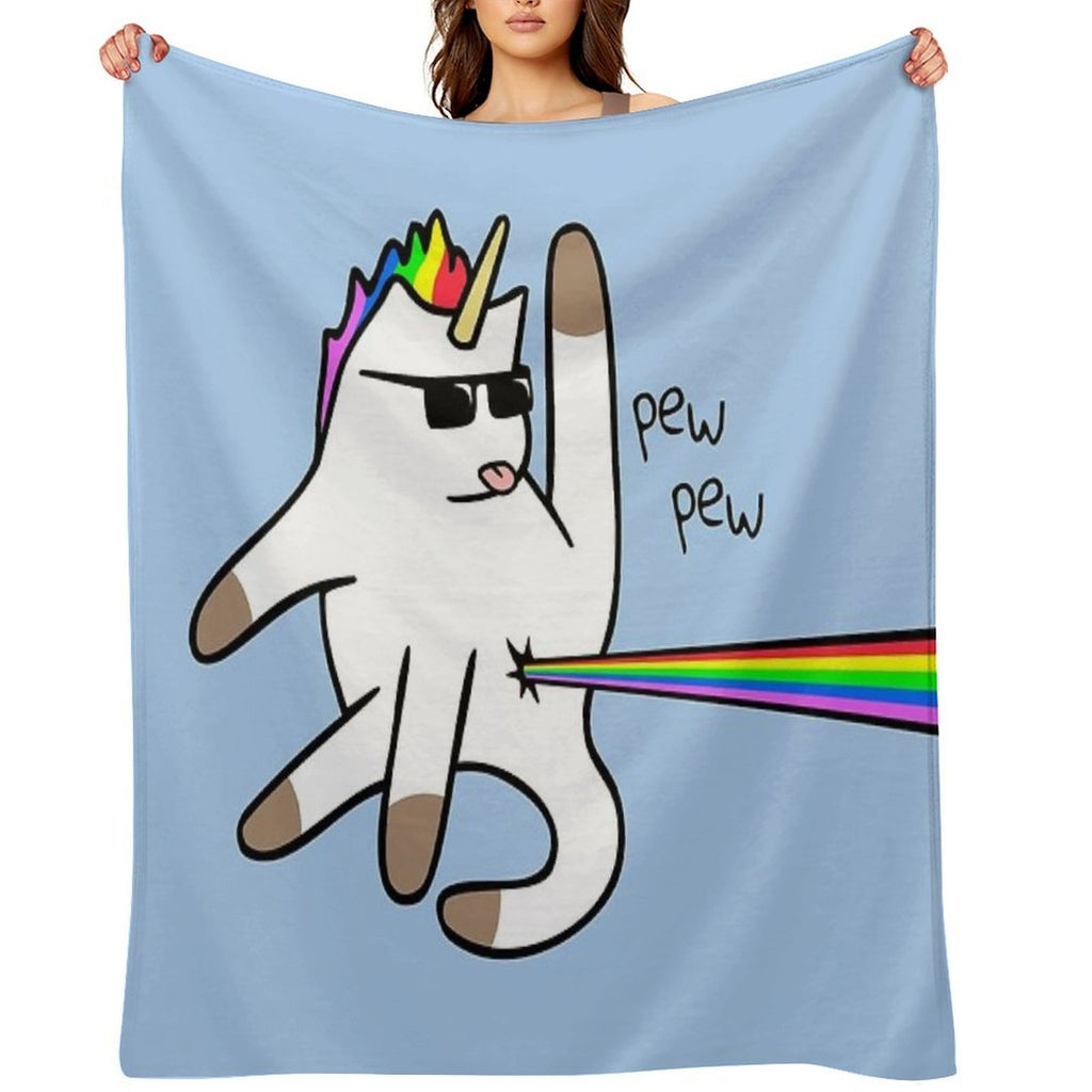 Unicorn Cat Rainbow Butt Laser Travel-friendly Throw Blanket
